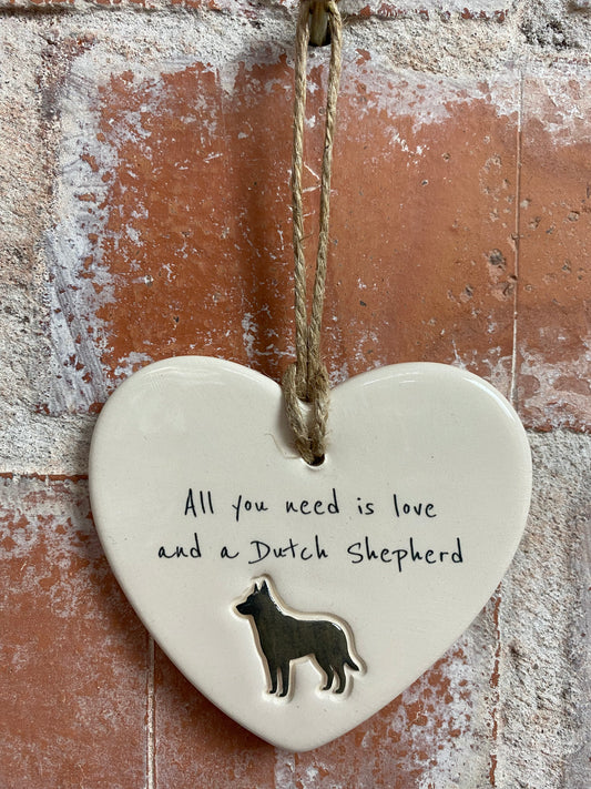 Dutch Shepherd ceramic heart