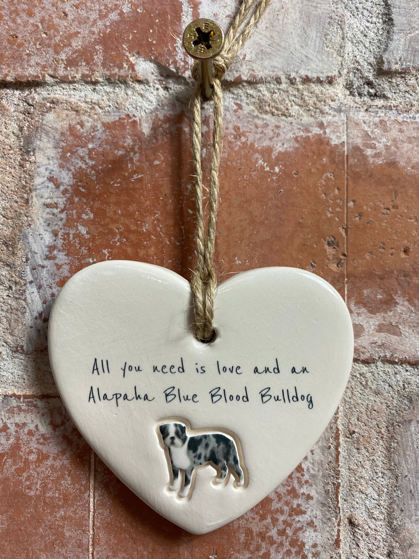 Alapaha Blue Blood Bulldog ceramic heart