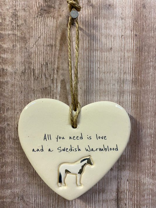 Swedish Warmblood ceramic heart