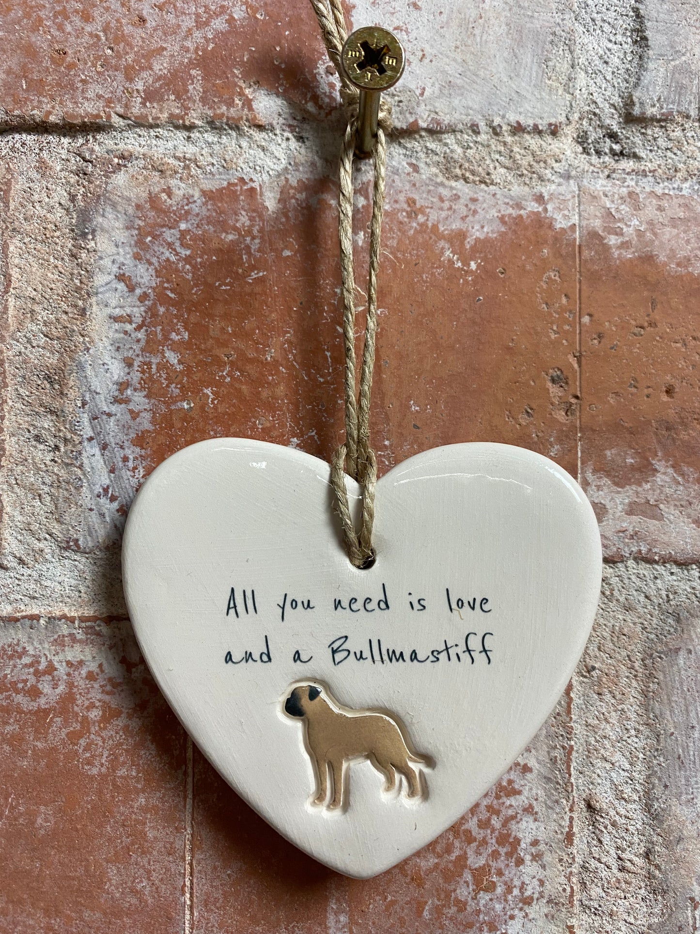 Bullmastiff ceramic heart