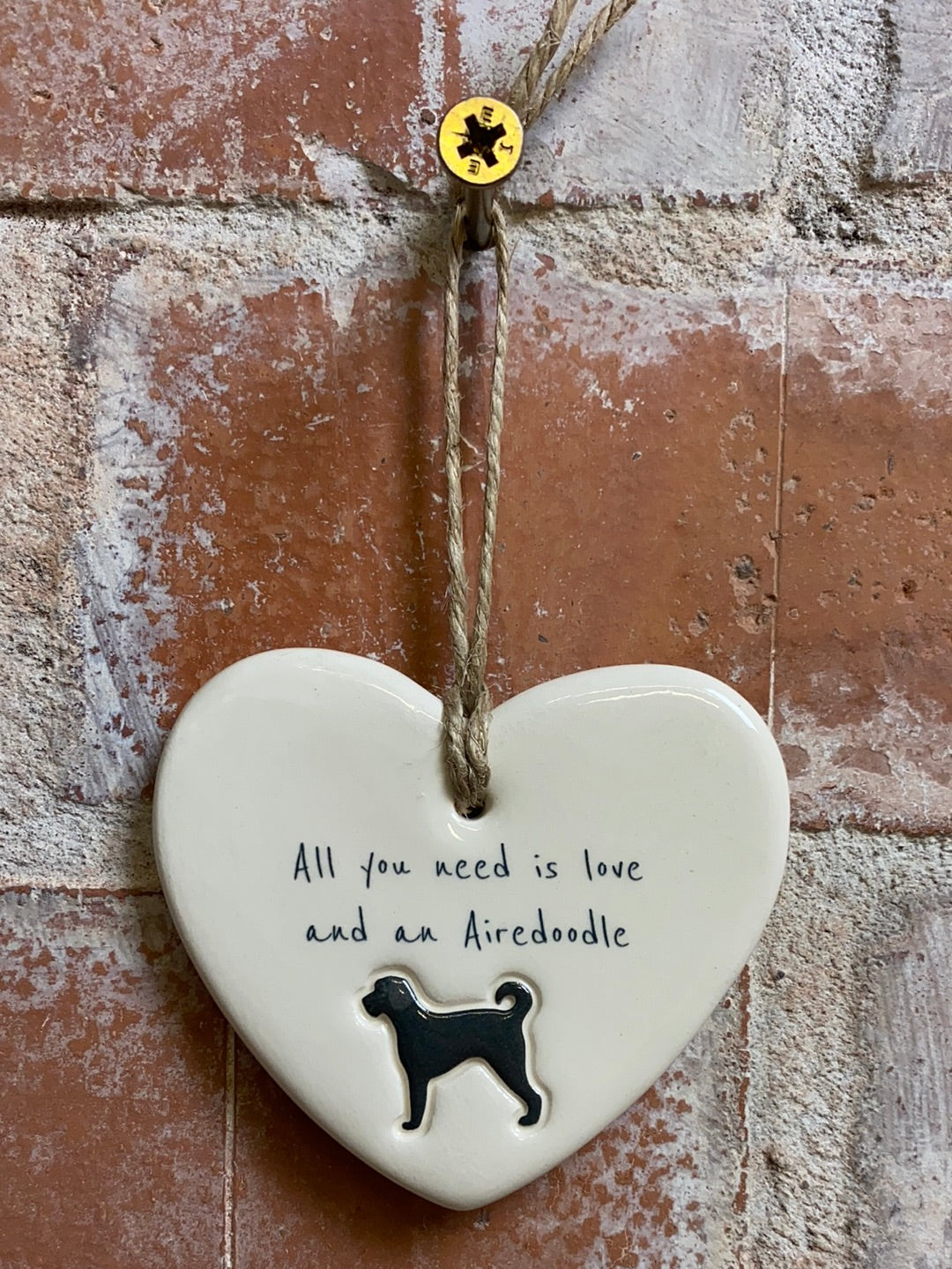 Airedoodle ceramic heart