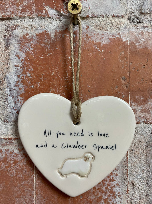 Clumber Spaniel ceramic heart