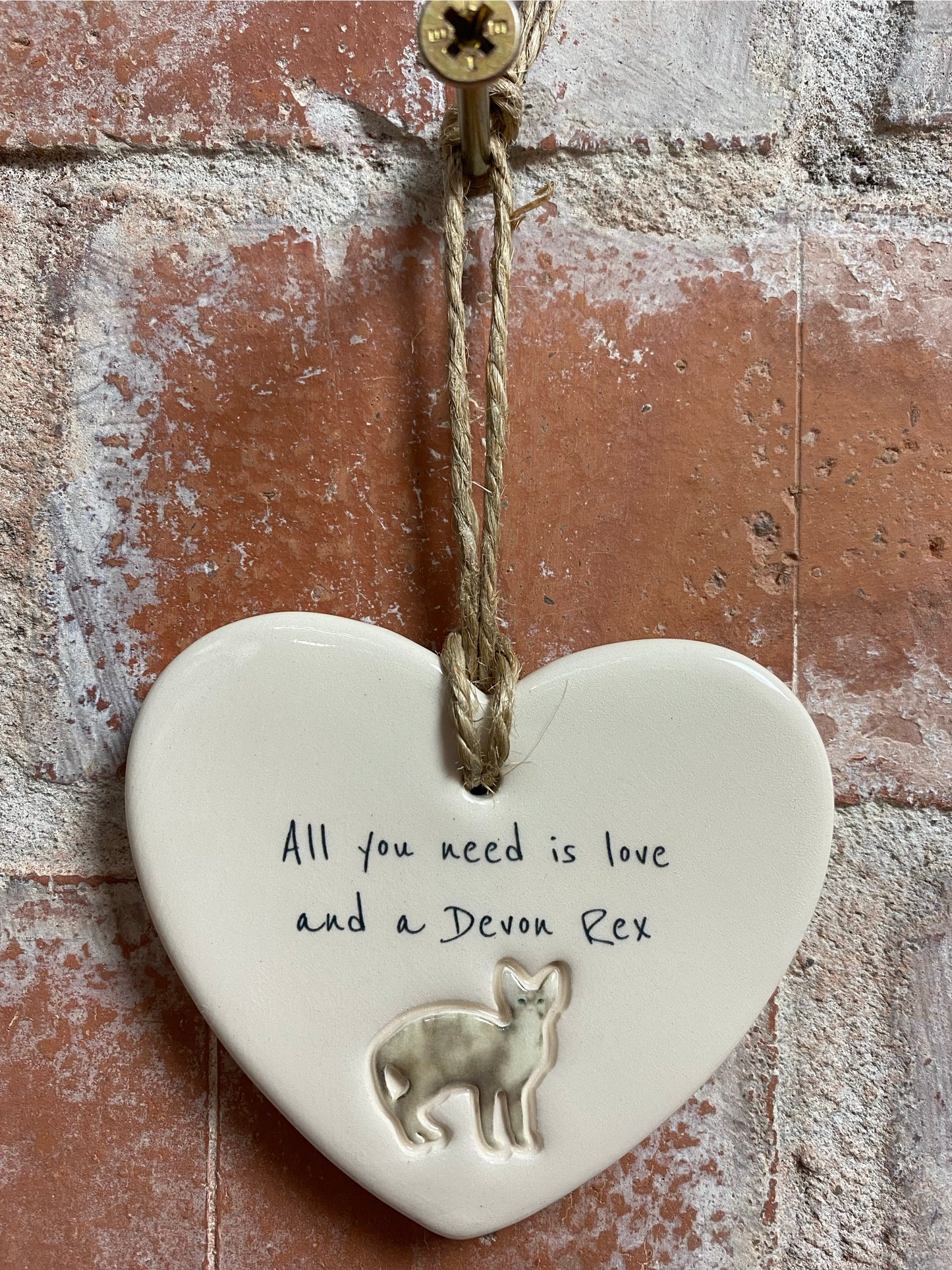 Devon Rex Cat ceramic heart