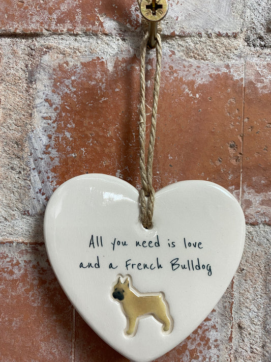 French bulldog ceramic heart