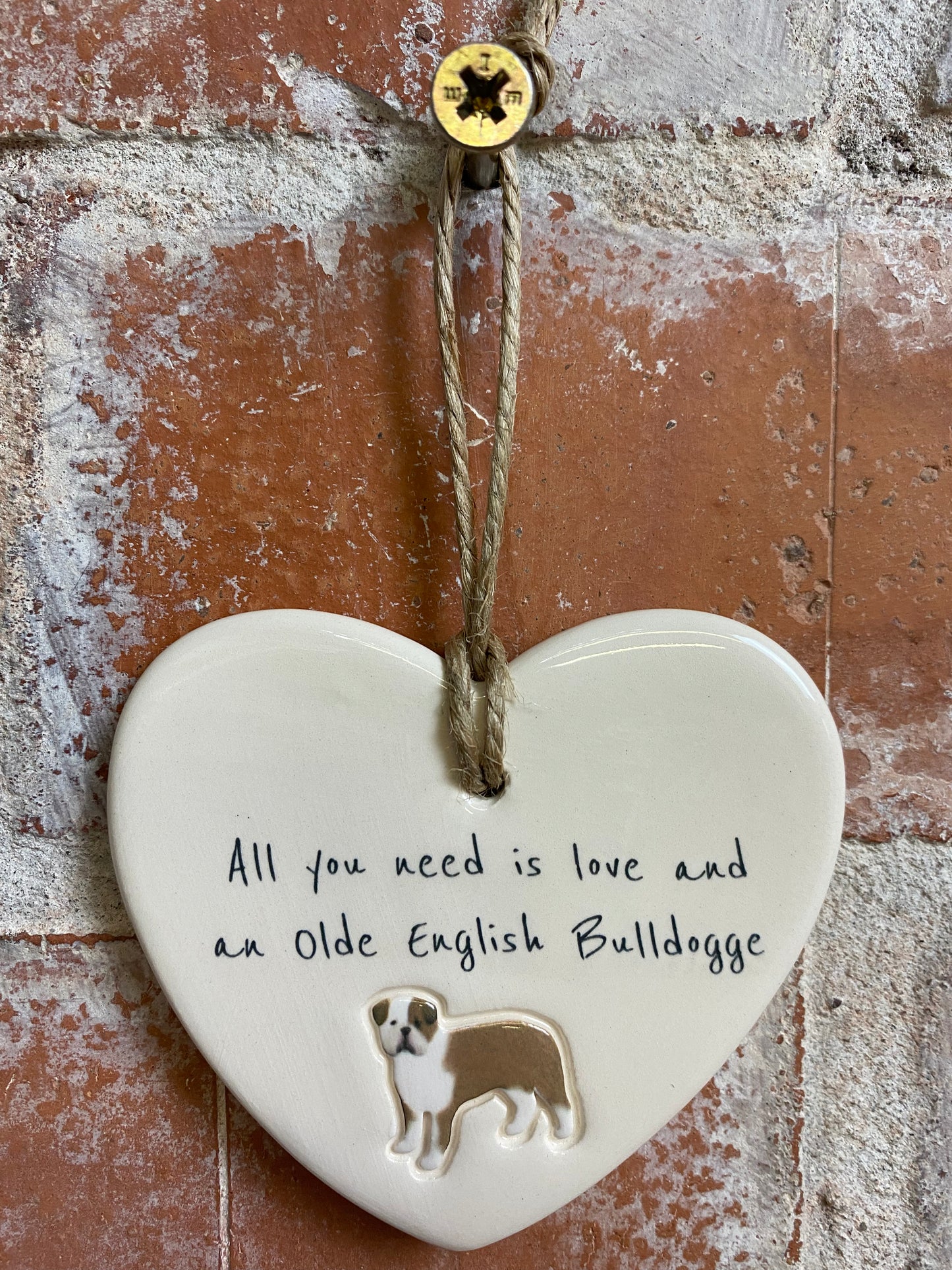 Olde English Bulldogge ceramic heart