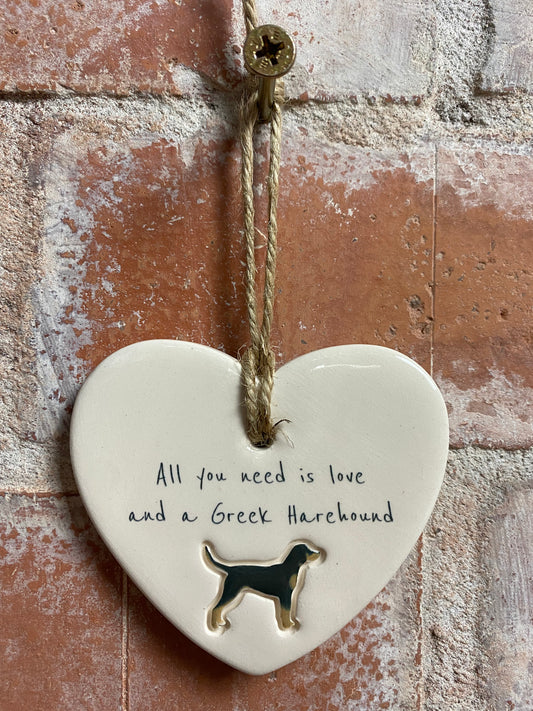 Greek Harehound ceramic heart