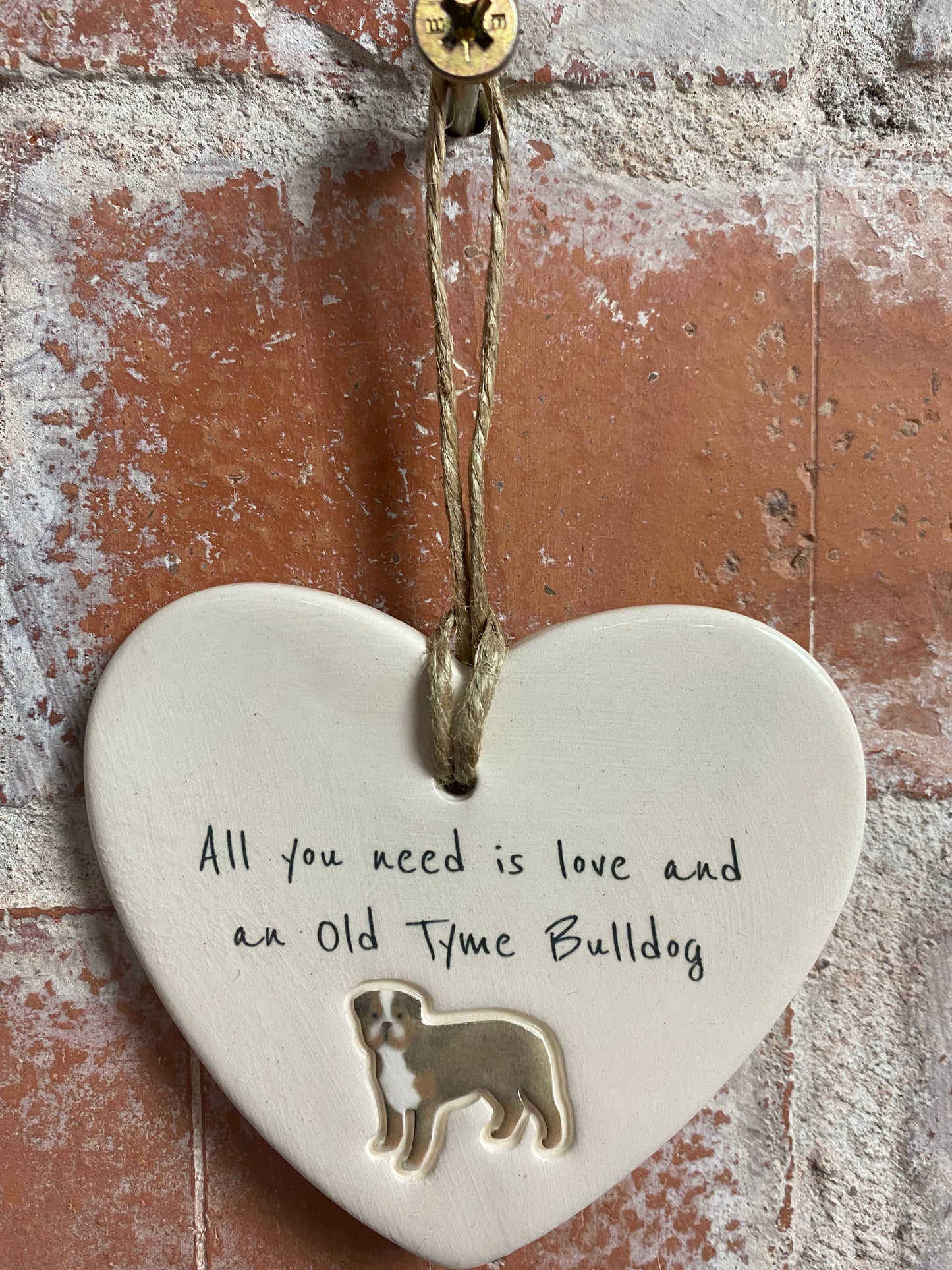 Old Tyme Bulldog ceramic heart