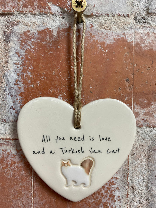 Turkish Van Cat ceramic heart