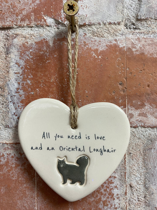 Oriental Longhair Cat ceramic heart