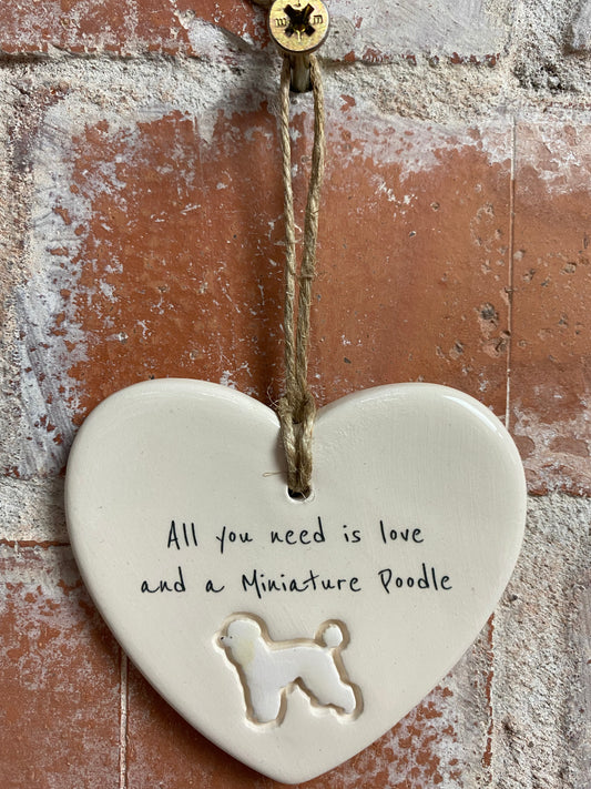 Miniature Poodle ceramic heart