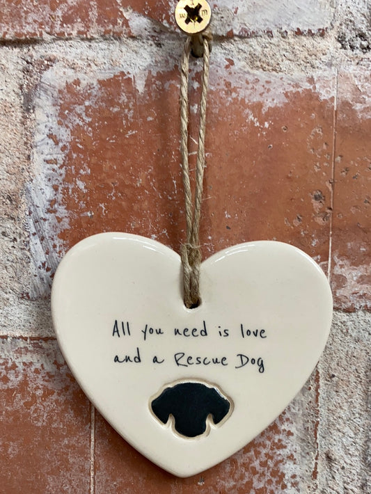 Rescue Dog ceramic heart