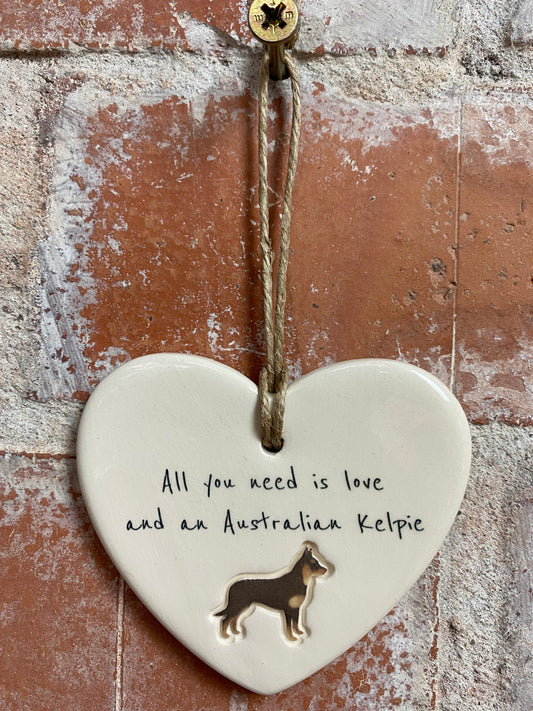 Australian Kelpie ceramic heart