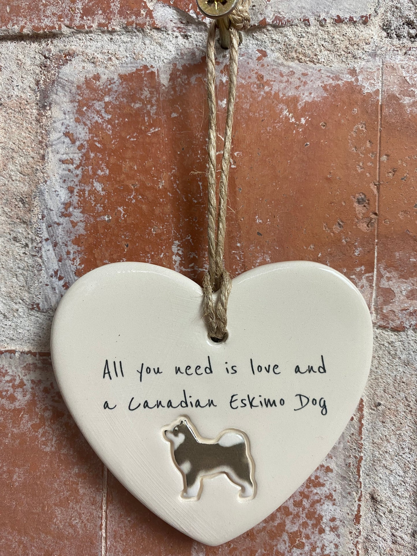 Canadian Eskimo Dog ceramic heart