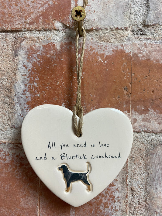 Bluetick Coonhound ceramic heart