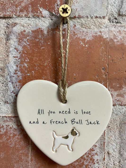 French Bull Jack ceramic heart
