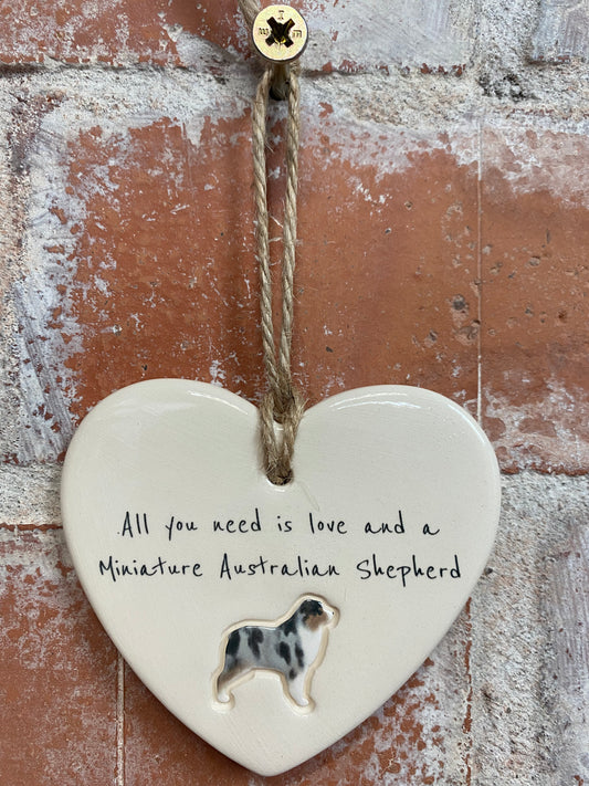 Miniature Australian Shepherd ceramic heart