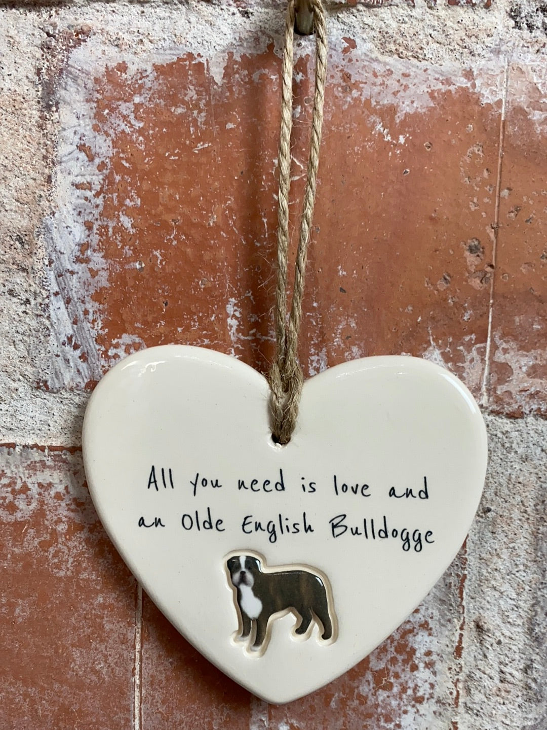 Olde English Bulldogge ceramic heart