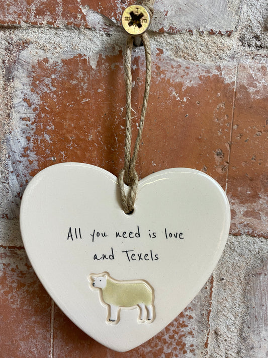 Texel Sheep Ceramic Heart Ornament