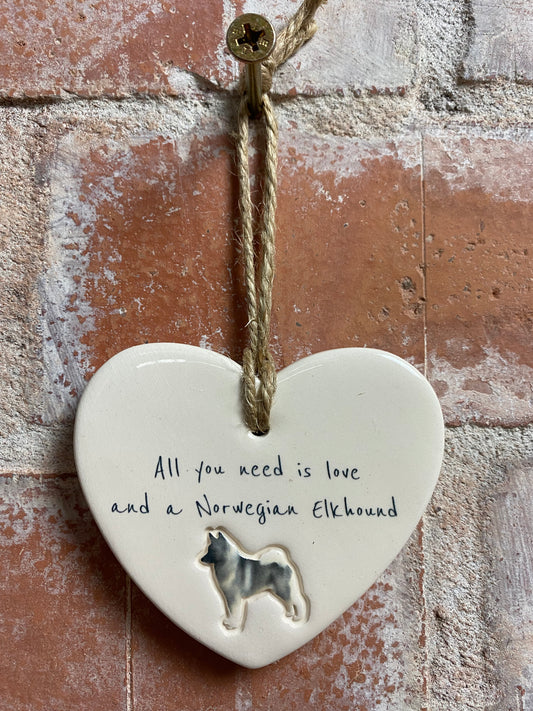 Norwegian Elkhound ceramic heart