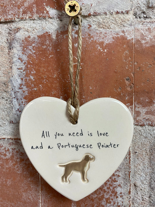 Portuguese Pointer ceramic heart